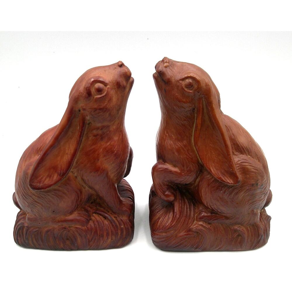 Andrea By Sadek Resin Bunny Rabbit Bookends Set of 2 Brown Vintage
